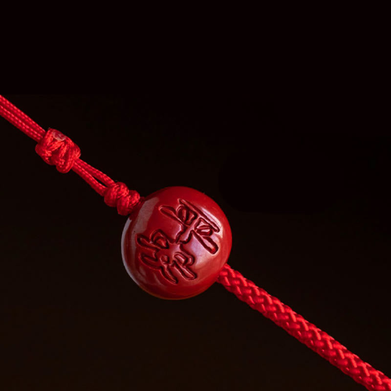 Natural Cinnabar Chinese Zodiac Gourd Calm Blessing Red String Belly Chain