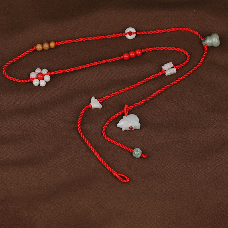 Chinese Zodiac Peach Wood Blessing Red String Belly Chain