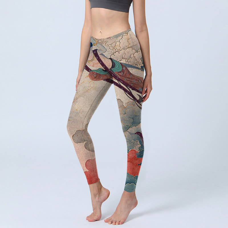 Dunhuang Flying Apsaras Auspicious Clouds Print Fitness Leggings Women's Yoga Pants