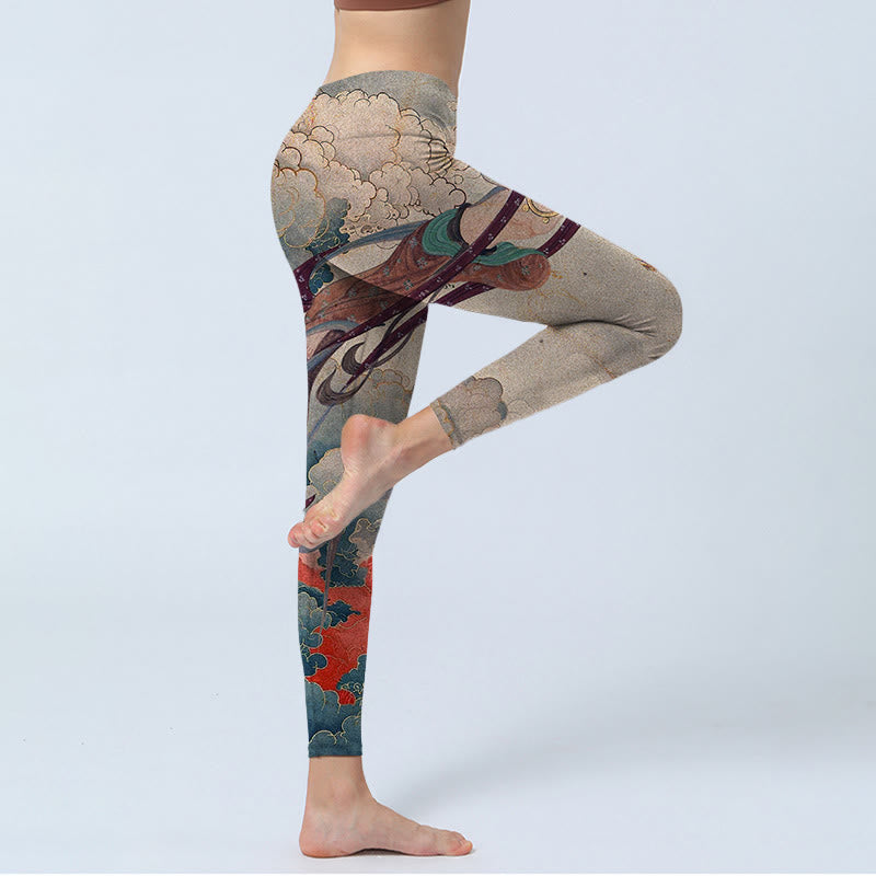 Dunhuang Flying Apsaras Auspicious Clouds Print Fitness Leggings Women's Yoga Pants
