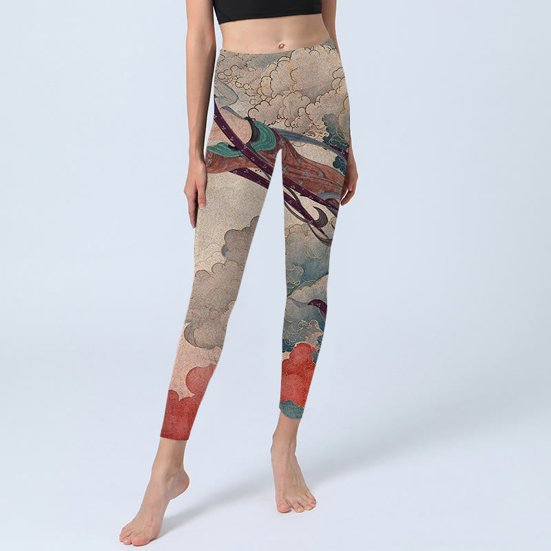 Dunhuang Flying Apsaras Auspicious Clouds Print Fitness Leggings Women's Yoga Pants