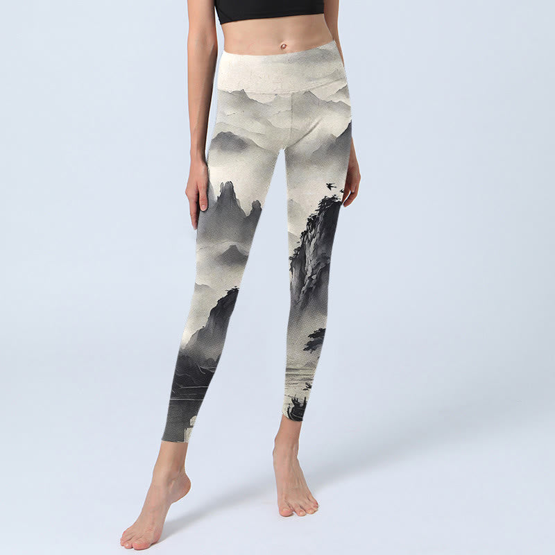 Splash-ink Landscape Painting Print Fitness Leggings Women's Yoga Pants