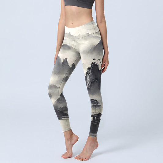 Splash-ink Landscape Painting Print Fitness Leggings Women's Yoga Pants