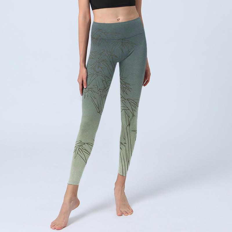 Bamboo Leaves Sketch Print Sports Leggings Women's Yoga Pants