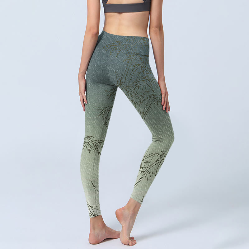 Bamboo Leaves Sketch Print Sports Leggings Women's Yoga Pants