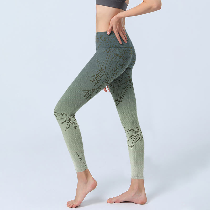 Bamboo Leaves Sketch Print Sports Leggings Women's Yoga Pants