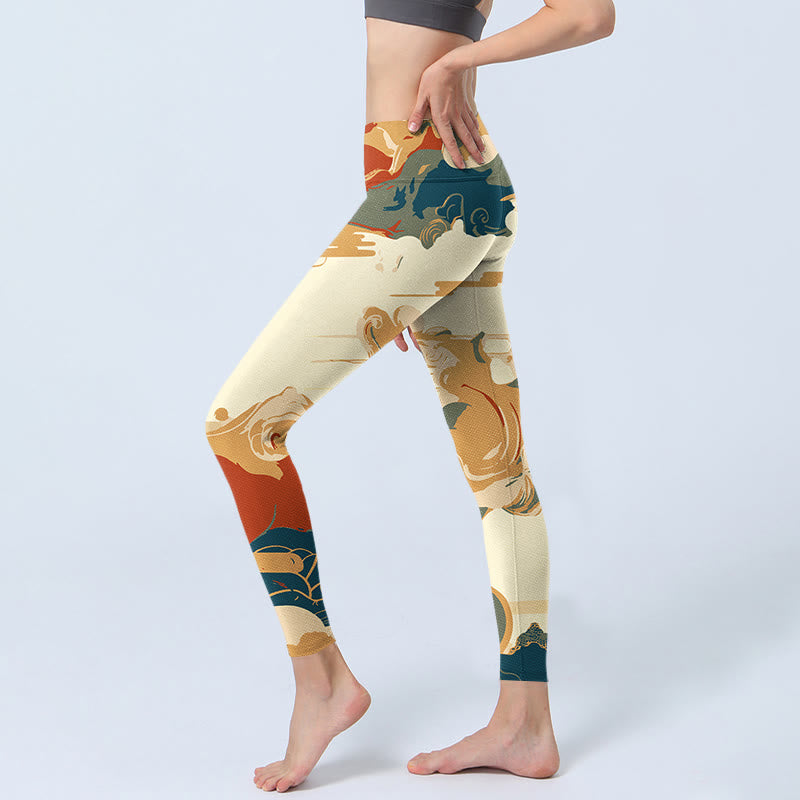 Colorful Clouds Print Fitness Leggings Women's Yoga Pants