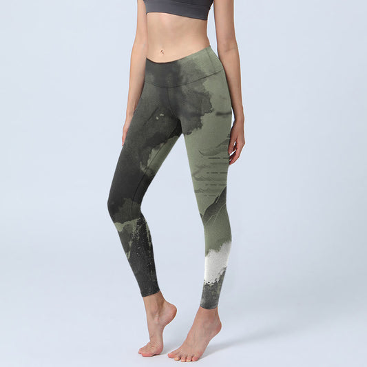 Ink Painting Mountain Pavilion Print Fitness Leggings Women's Yoga Pants