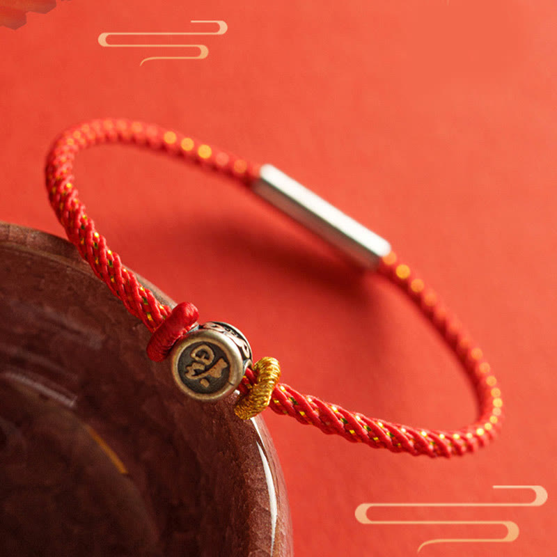 Braided String 925 Sterling Silver Fu Character Faith Bracelet