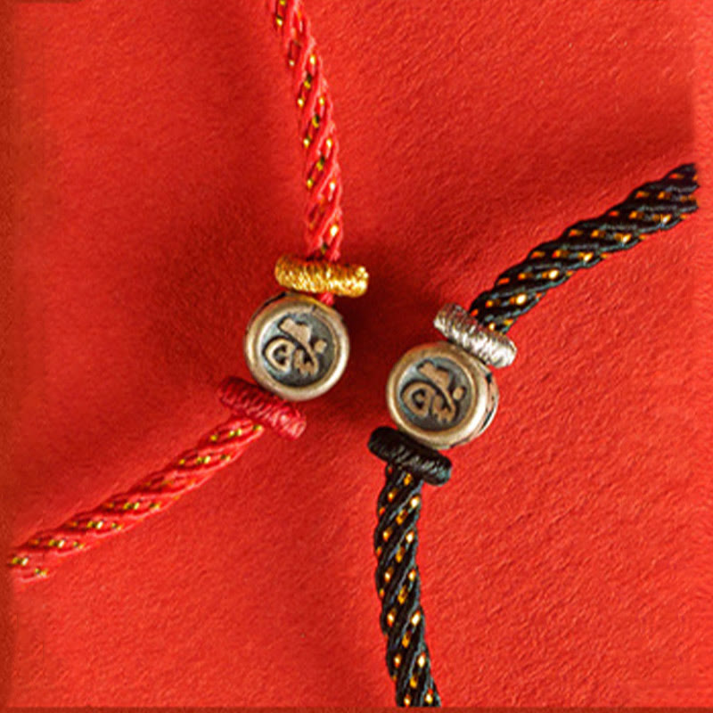 Braided String 925 Sterling Silver Fu Character Faith Bracelet