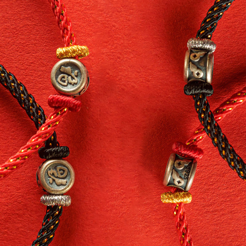 Braided String 925 Sterling Silver Fu Character Faith Bracelet
