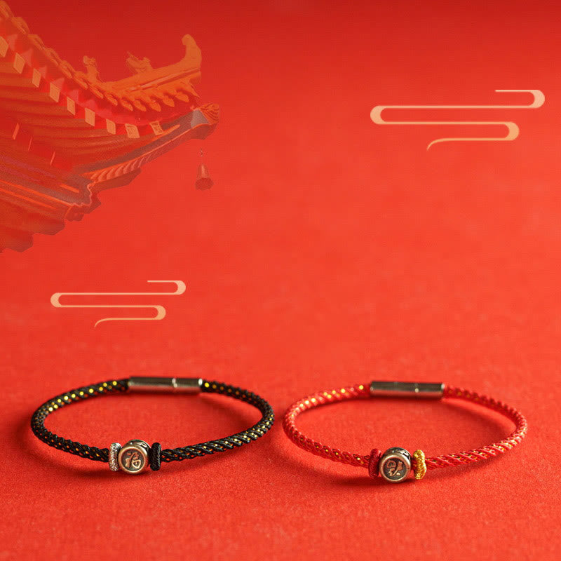 Braided String 925 Sterling Silver Fu Character Faith Bracelet