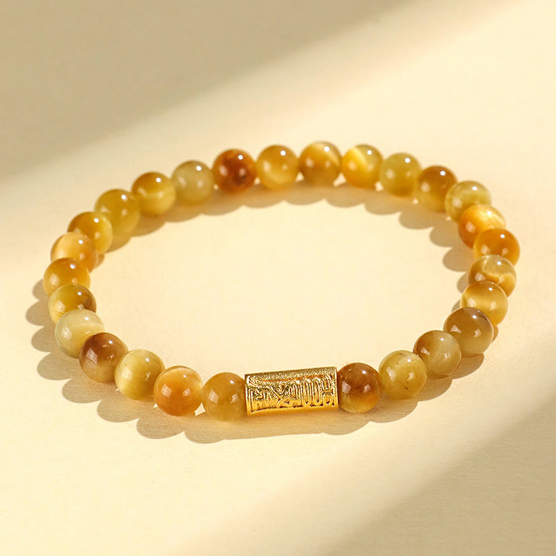 Tiger Eye Fu Character Bamboo Koi Fish Lotus Om Mani Padme Hum Protection Bracelet