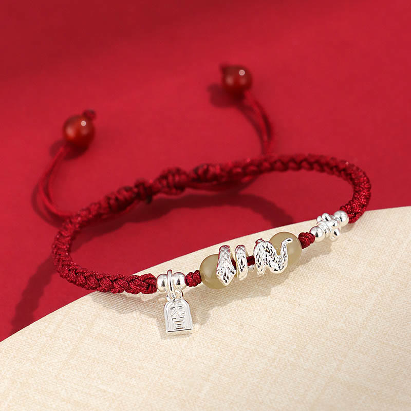 Hetian Jade Year of the Snake String Protection Braided Bracelet