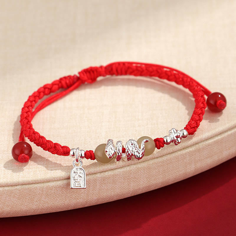 Hetian Jade Year of the Snake String Protection Braided Bracelet