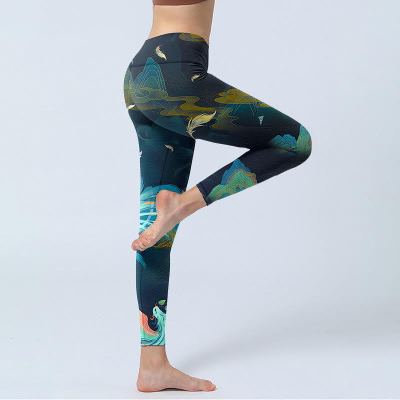 Mountains Phoenix Feather Exercise Leggings Women's Yoga Pants