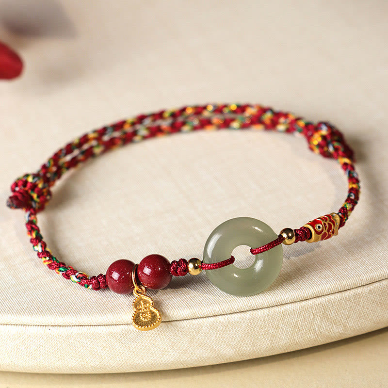 Red String Black String Hetian Jade Peace Buckle Cinnabar 925 Silver Protection Bracelet