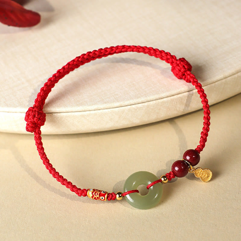 Red String Black String Hetian Jade Peace Buckle Cinnabar 925 Silver Protection Bracelet