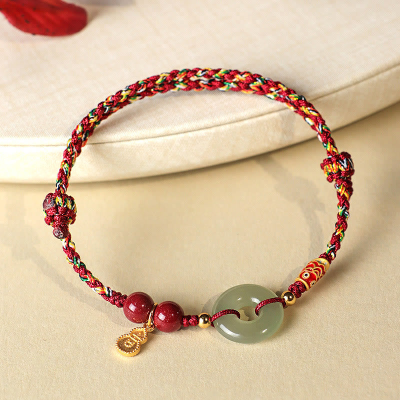Red String Black String Hetian Jade Peace Buckle Cinnabar 925 Silver Protection Bracelet