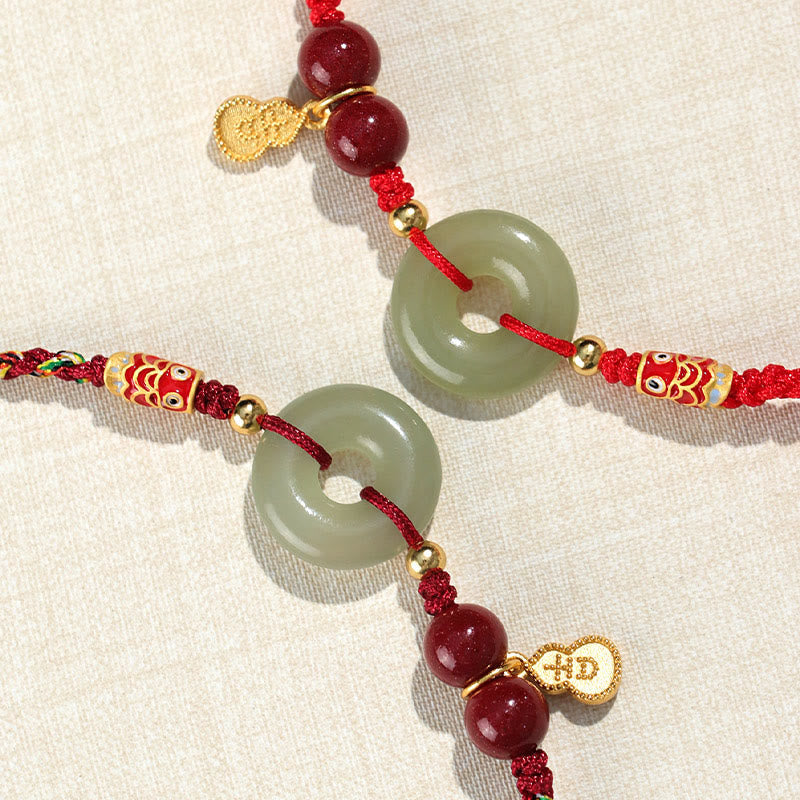 Red String Black String Hetian Jade Peace Buckle Cinnabar 925 Silver Protection Bracelet