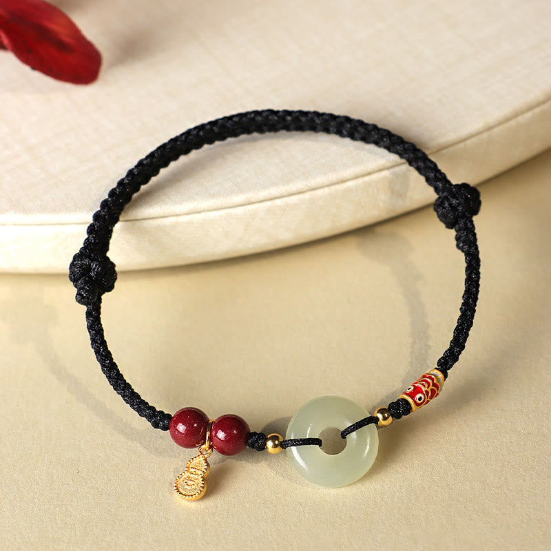 Red String Black String Hetian Jade Peace Buckle Cinnabar 925 Silver Protection Bracelet