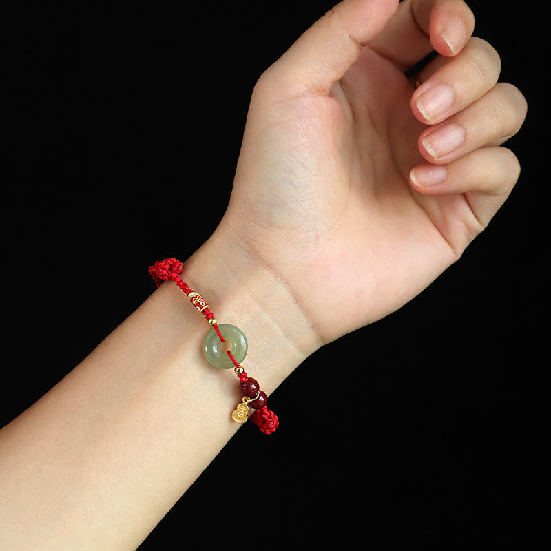 Red String Black String Hetian Jade Peace Buckle Cinnabar 925 Silver Protection Bracelet