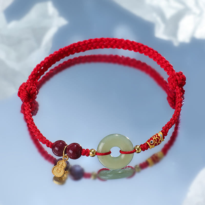 Red String Black String Hetian Jade Peace Buckle Cinnabar 925 Silver Protection Bracelet
