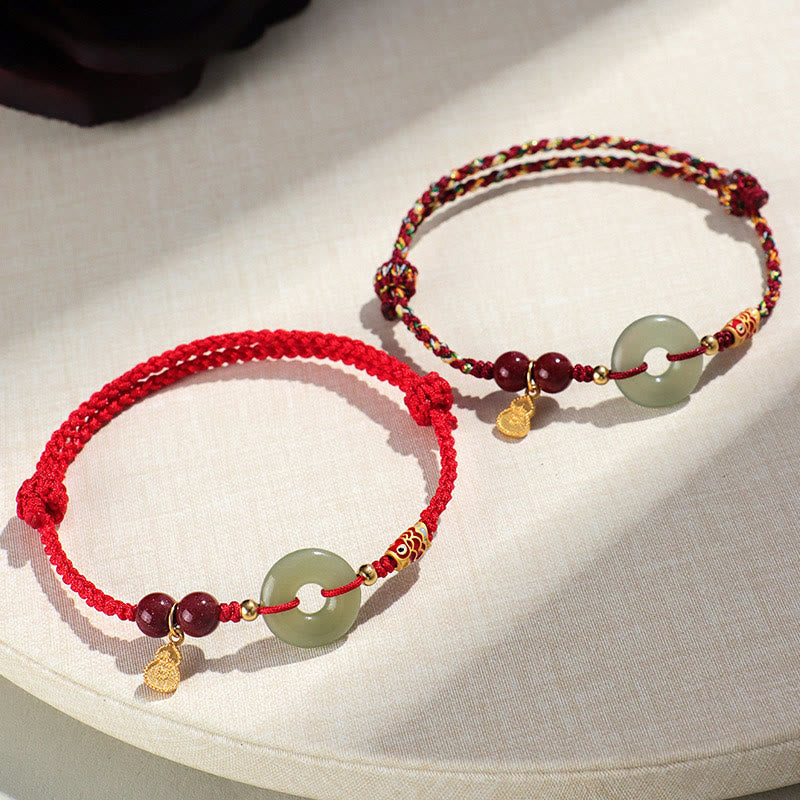 Red String Black String Hetian Jade Peace Buckle Cinnabar 925 Silver Protection Bracelet