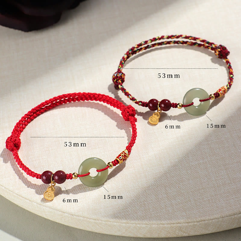 Red String Black String Hetian Jade Peace Buckle Cinnabar 925 Silver Protection Bracelet