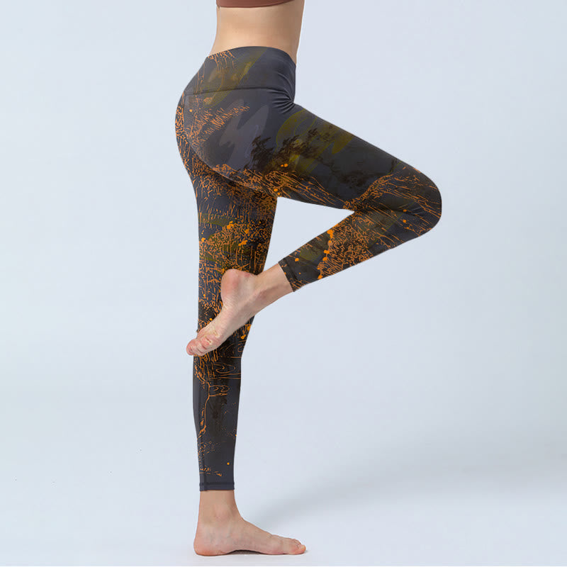 Golden Mountains Clouds Print Gym Leggings Women's Yoga Pants