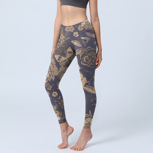 Peony Flowers Leaves Blossom Print Gym Fitness Leggings Women's Yoga Pants