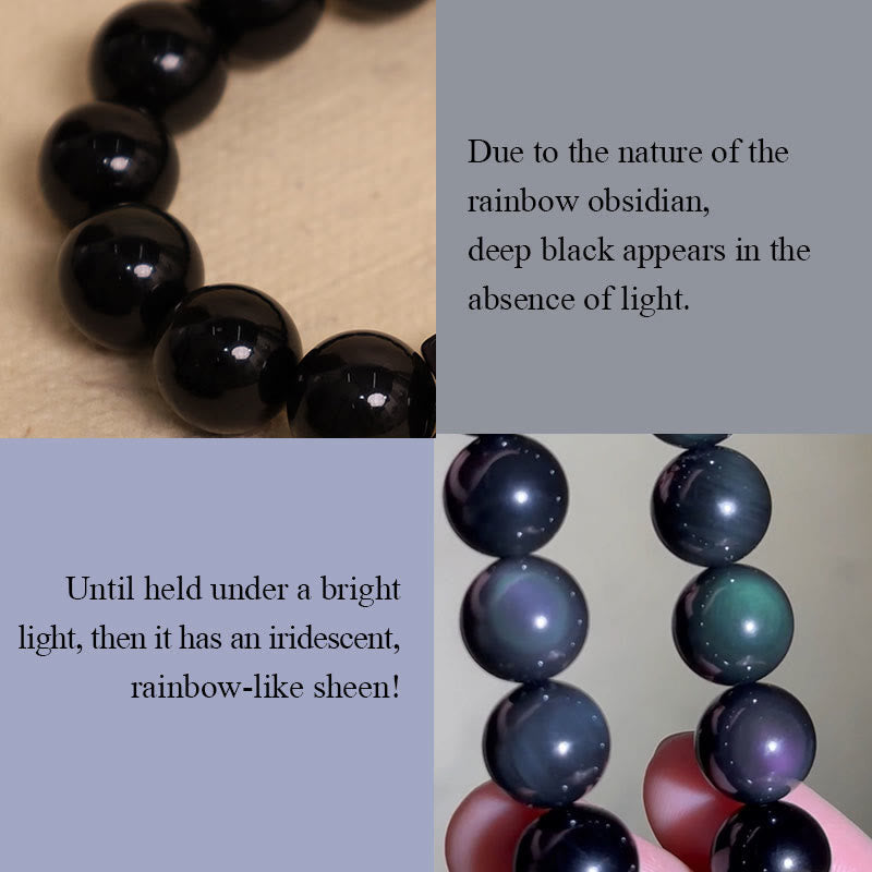 Six True Words Om Mani Padme Hum Rainbow Obsidian Gold Foil Creativity Bracelet