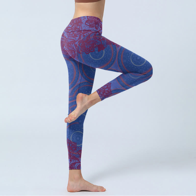 Purple Compass Mandala Flower Print Gym Fitness Leggings Women's Yoga Pants