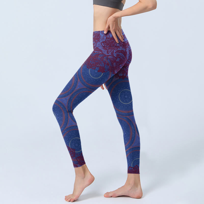 Purple Compass Mandala Flower Print Gym Fitness Leggings Women's Yoga Pants