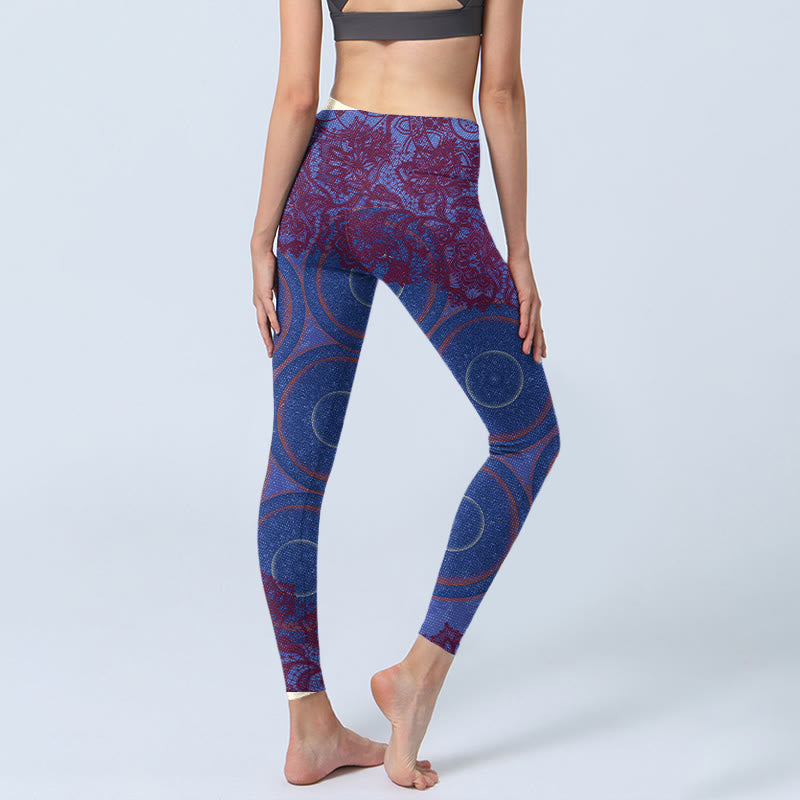 Purple Compass Mandala Flower Print Gym Fitness Leggings Women's Yoga Pants