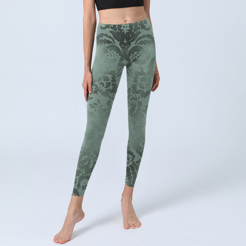 Casual Flower Leaves Print Gym Fitness Leggings Women's Yoga Pants