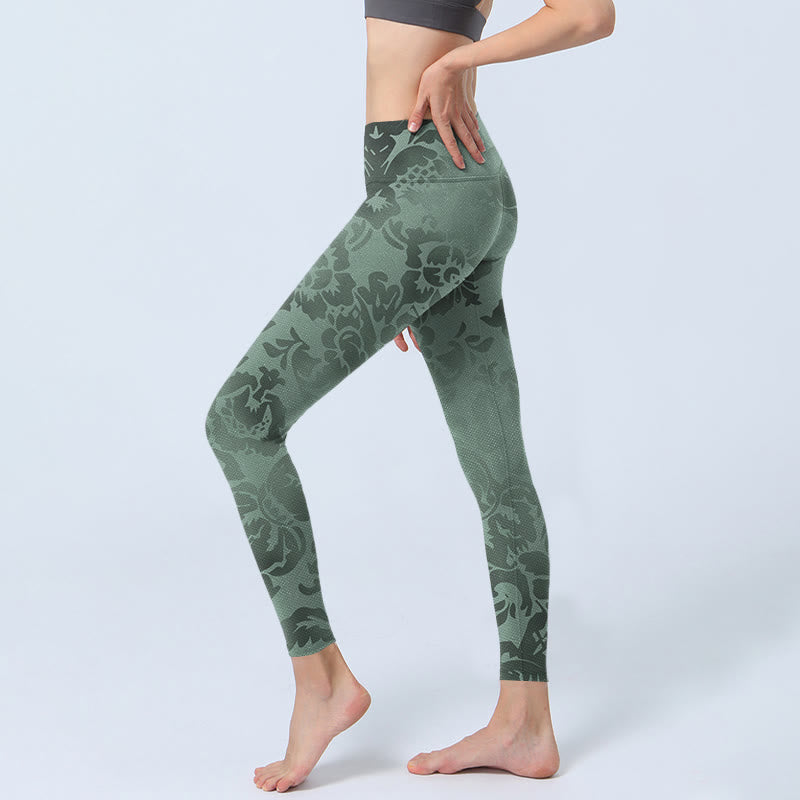 Casual Flower Leaves Print Gym Fitness Leggings Women's Yoga Pants