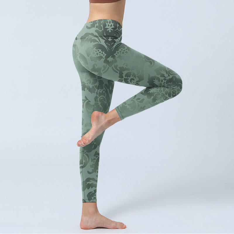 Casual Flower Leaves Print Gym Fitness Leggings Women's Yoga Pants