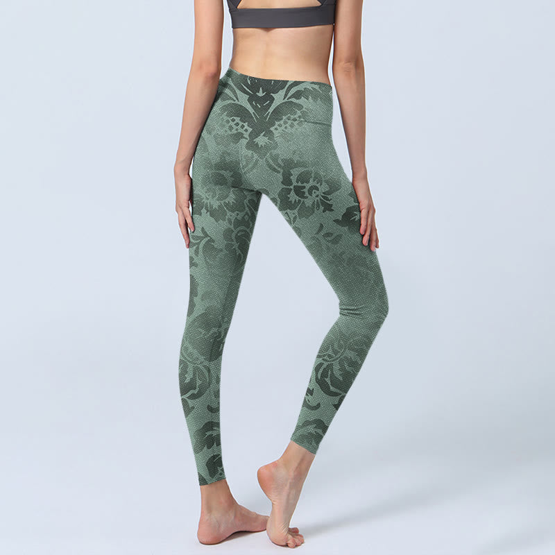 Casual Flower Leaves Print Gym Fitness Leggings Women's Yoga Pants