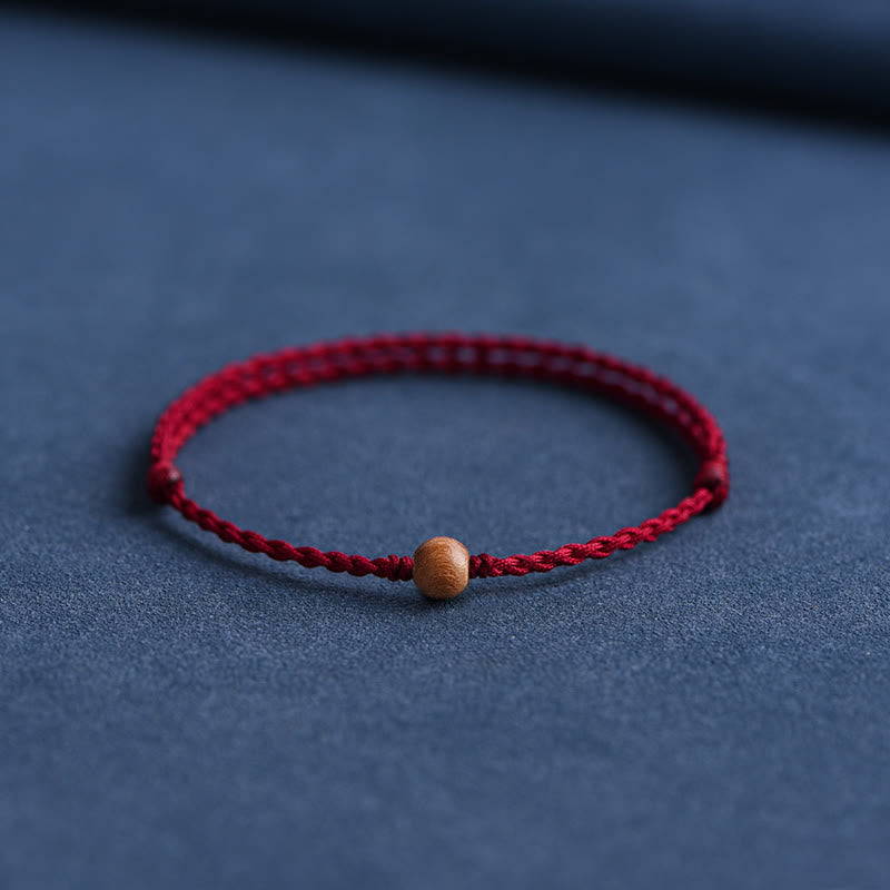 Natural Peach Wood Bead Ward Off Evil Spirits Braided Bracelet