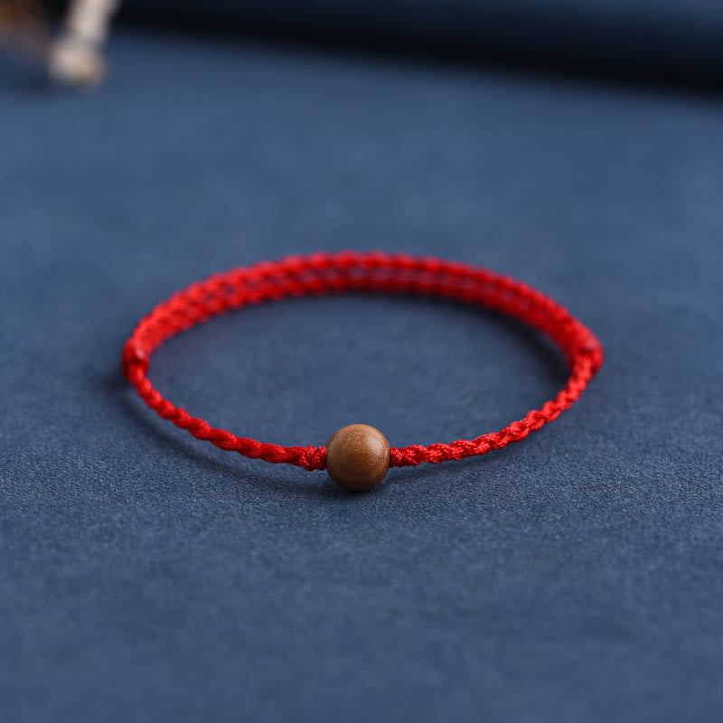 Natural Peach Wood Bead Ward Off Evil Spirits Braided Bracelet