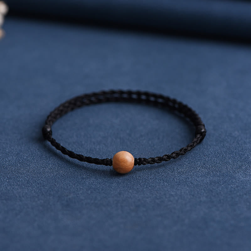 Natural Peach Wood Bead Ward Off Evil Spirits Braided Bracelet