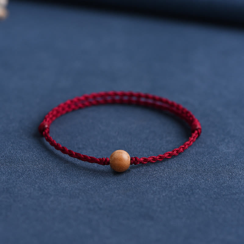 Natural Peach Wood Bead Ward Off Evil Spirits Braided Bracelet