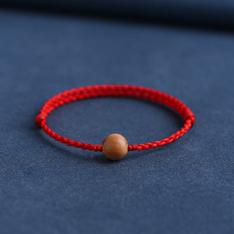 Natural Peach Wood Bead Ward Off Evil Spirits Braided Bracelet
