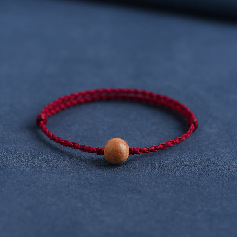 Natural Peach Wood Bead Ward Off Evil Spirits Braided Bracelet
