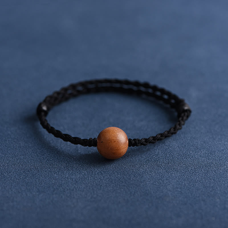 Natural Peach Wood Bead Ward Off Evil Spirits Braided Bracelet