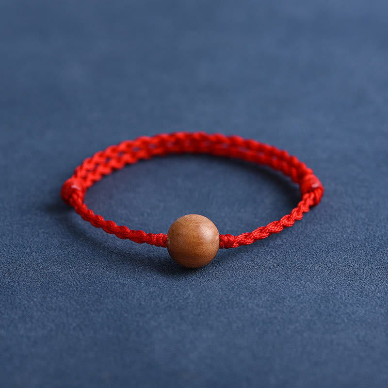 Natural Peach Wood Bead Ward Off Evil Spirits Braided Bracelet