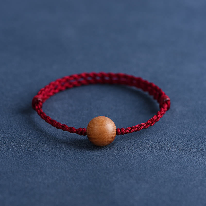 Natural Peach Wood Bead Ward Off Evil Spirits Braided Bracelet