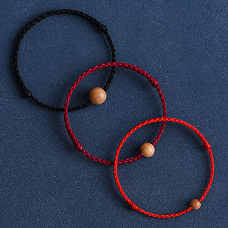 Natural Peach Wood Bead Ward Off Evil Spirits Braided Bracelet