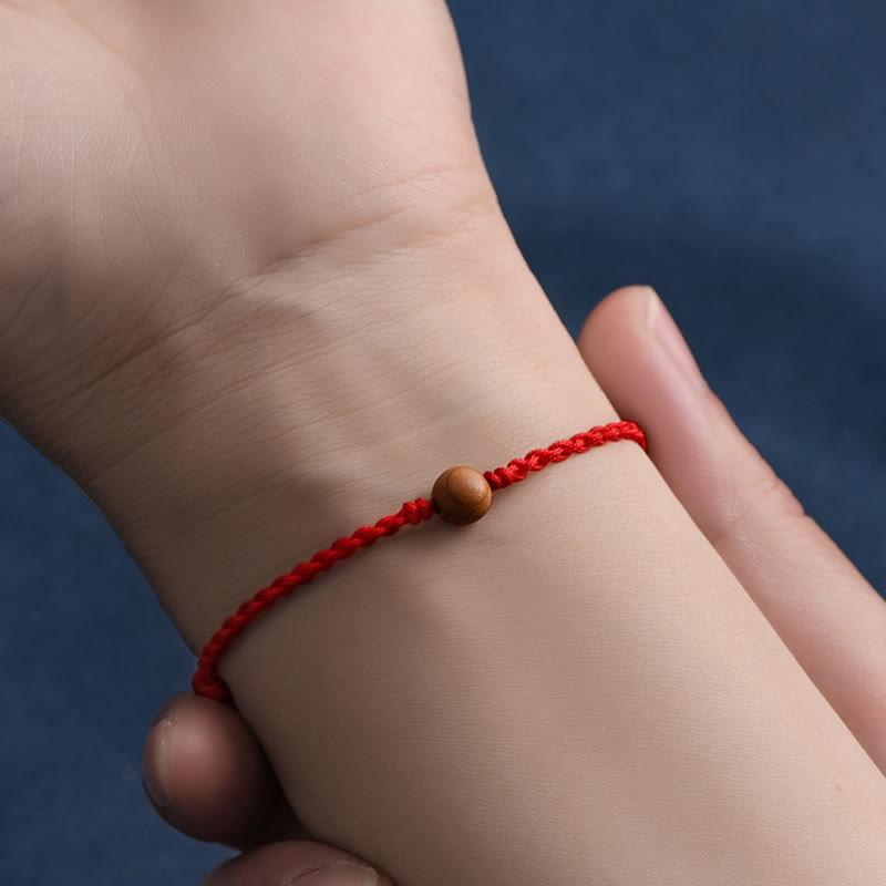 Natural Peach Wood Bead Ward Off Evil Spirits Braided Bracelet